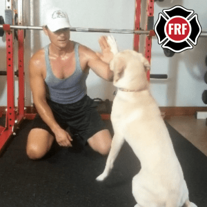 dog helping with first responder workout